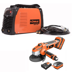 COMBO SOLDADORA INVERTER 200A+ESMERIL ANG 4.5'' 18V FLOWMAK