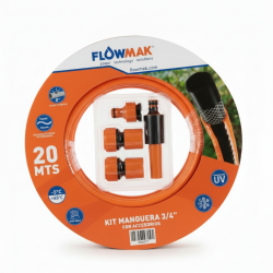 KIT MANGUERA FLOWMAK 3/4" C/ACCESORIO 20 MT.