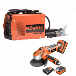 COMBO SOLDADORA INVERTER 120A+ESMERIL ANG 4.5'' 18V FLOWMAK